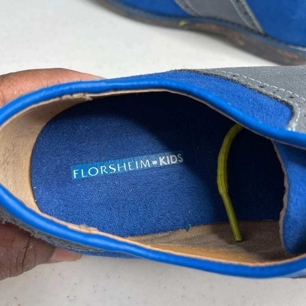 Florsheim Kenneth Jr III Oxford - gray/blue/yellow suede leather big boys size 6